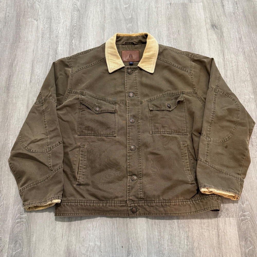 Roundtree & Yorke Outdoors Mens Canvas Field Jacket Brown Corduroy Collar Large